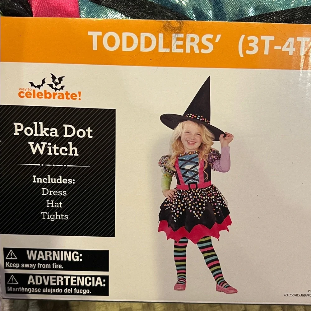 NEW Polka Dot Witch Halloween Costume for Toddler Girls, Size 3T-4T
